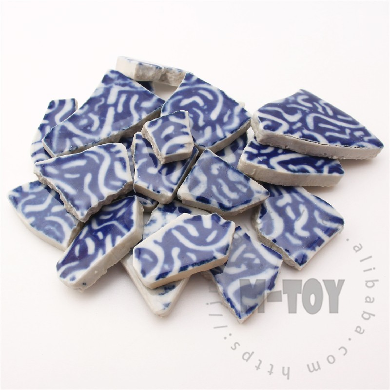 Blue Twisting Floral Irregular Ceramic Mosaic Shard CSQ733