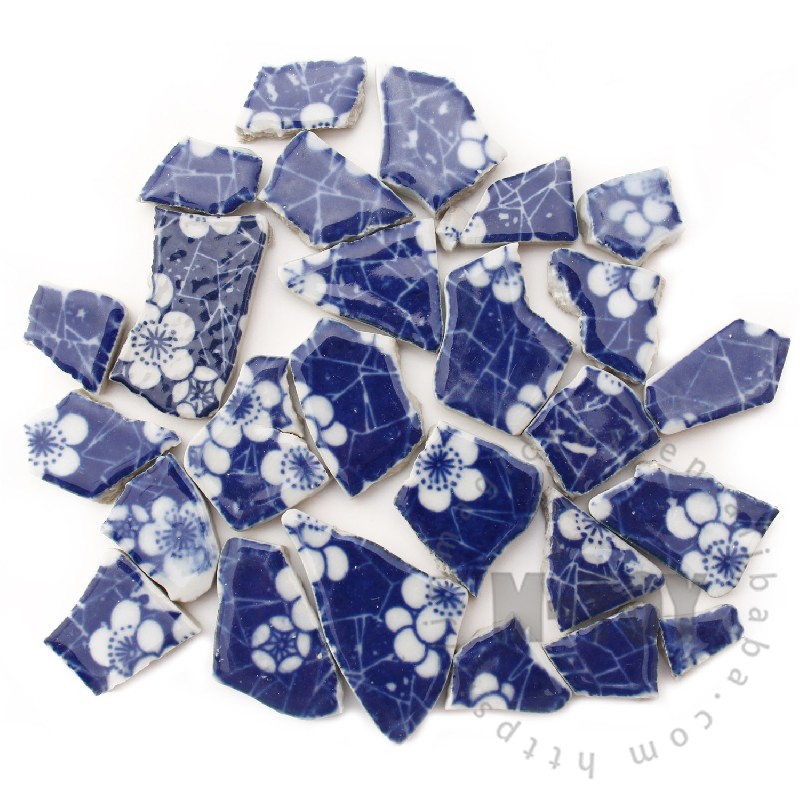 Blue Plum Floral Irregular Ceramic Mosaic Shard CSQ712