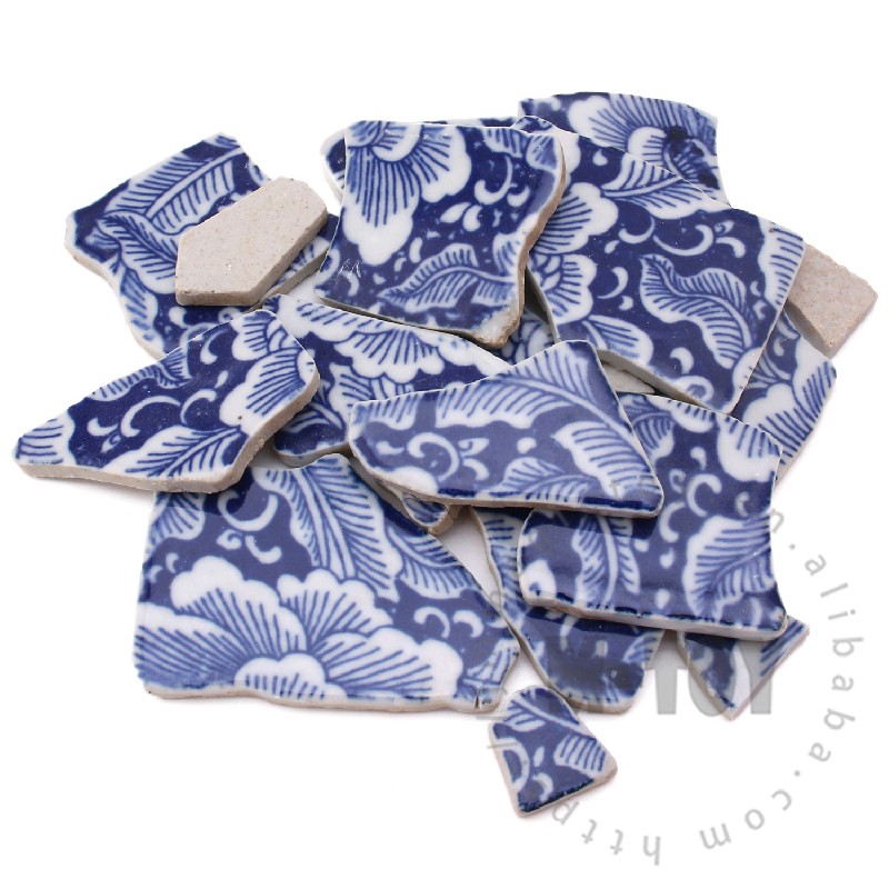 Blue Sea Lilies Irregular Ceramic Mosaic Shard CSQ730