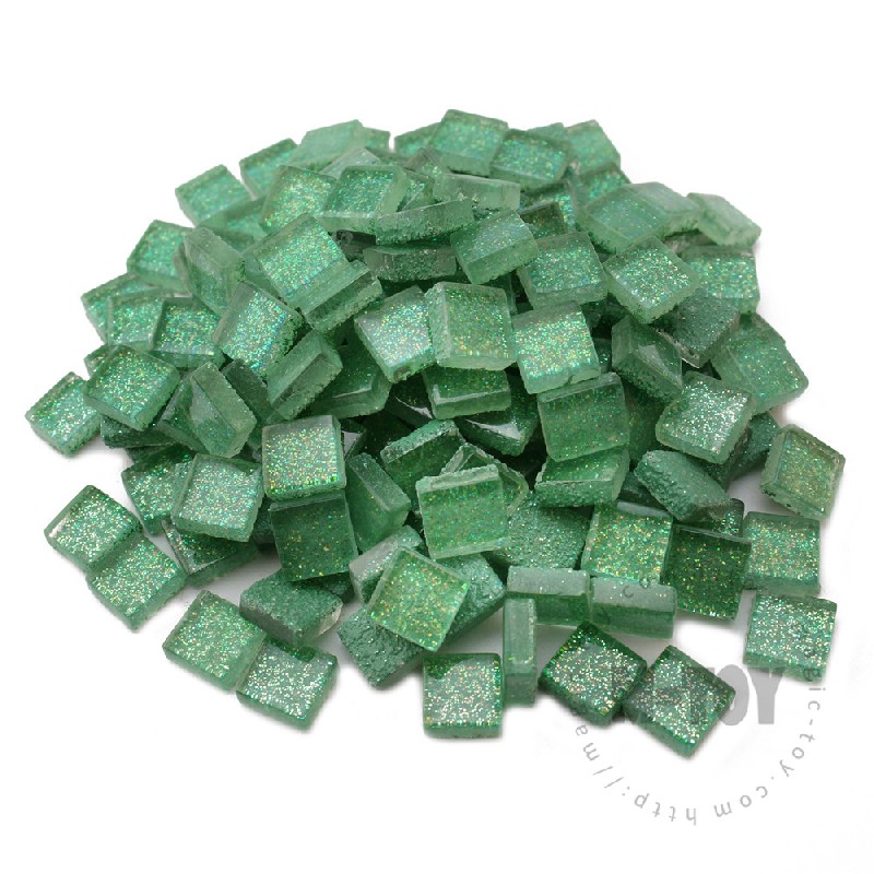 Christmas Green Square Glitter Glass Mosaic 10-SPA603