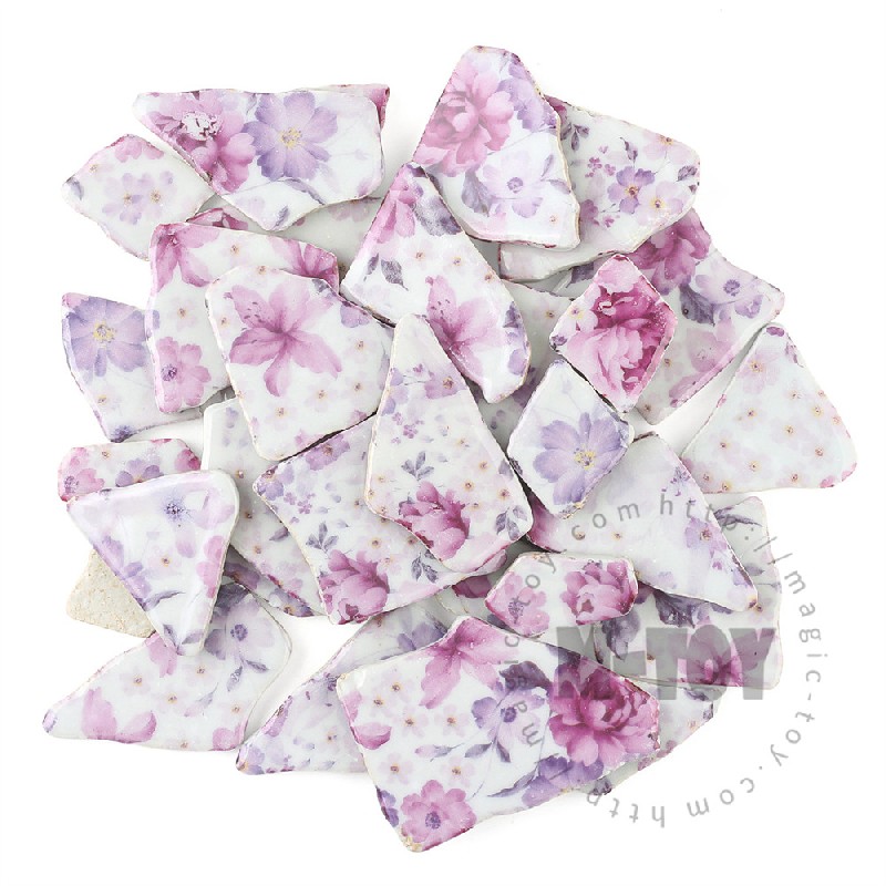 Pink Floral Irregular Ceramic Mosaic Shard CSQ403