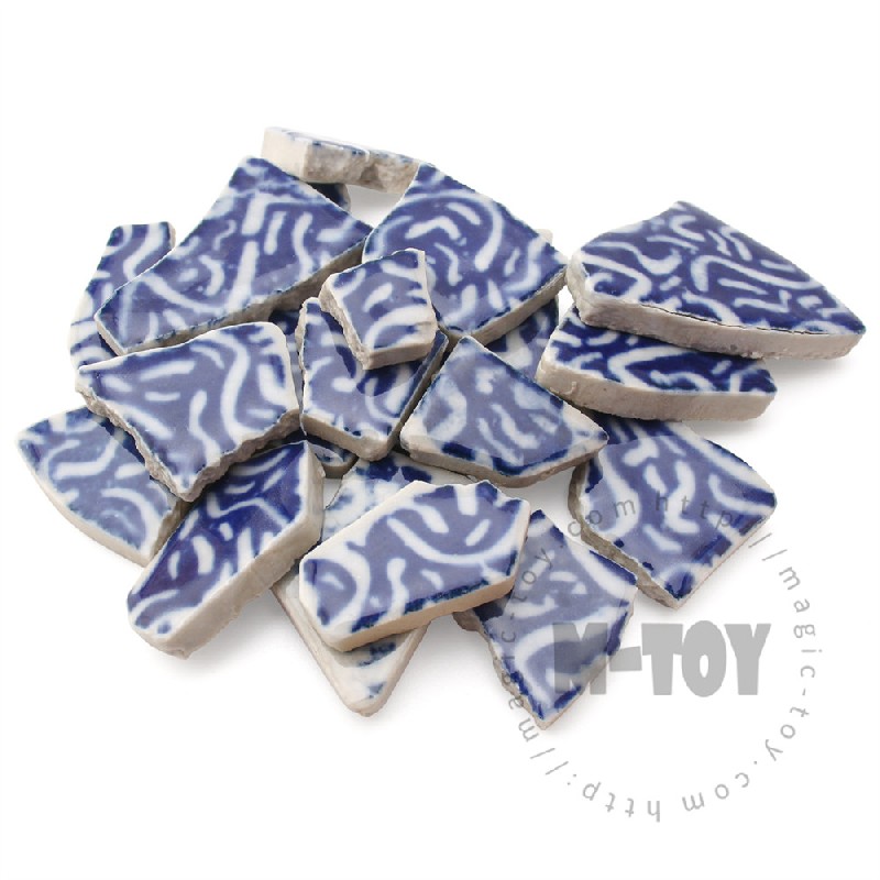 Blue Twisting Floral Irregular Ceramic Mosaic Shard CSQ733