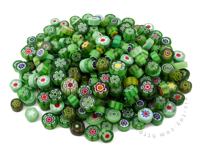 Green Color Mixed Round Millefiori 713-DW6000