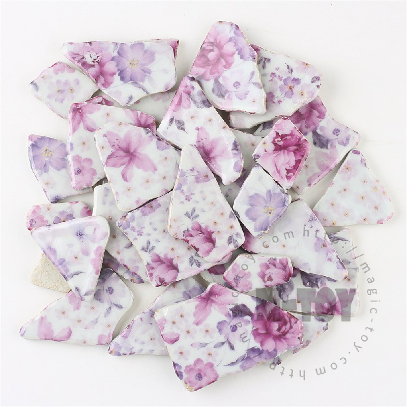 Pink Floral Irregular Ceramic Mosaic Shard CSQ403