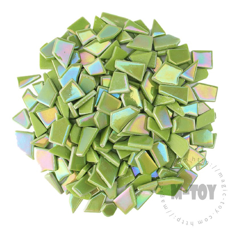 Medium Green Iridescent Irregular Shape Glass Mosaic IR-SSL47