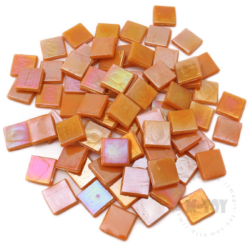 Orange Iridescent Square Ice Jade Hot-melting Glass Mosaic WSI918