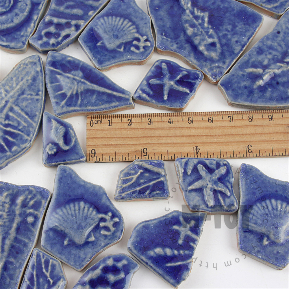 Blue Irregular Motif Ceramic Mosaic Shard CSDA701