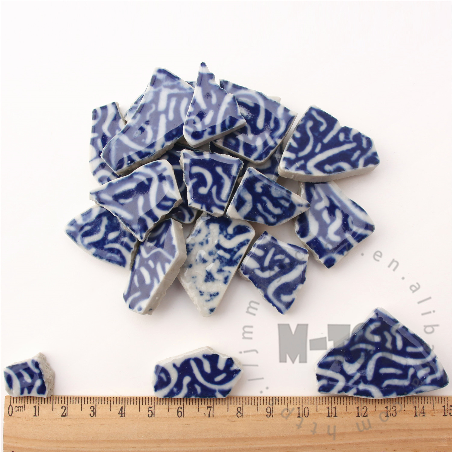 Blue Twisting Floral Irregular Ceramic Mosaic Shard CSQ733