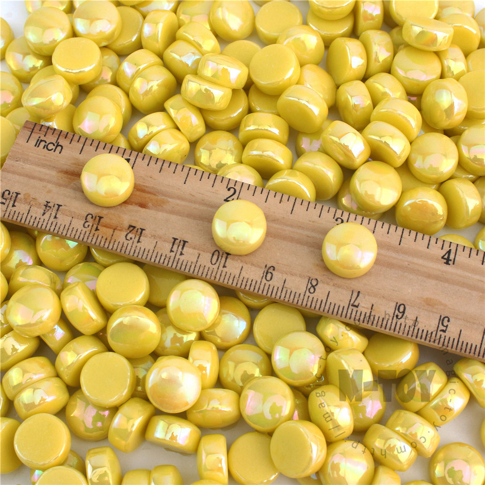 Yellow Iridescent Round Glass Mosaic SRL50