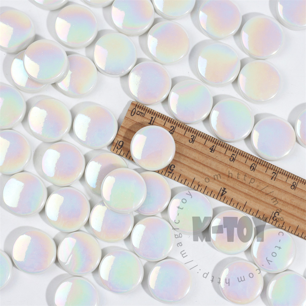 White Iridescent Round Glass Mosaic 20SRL100