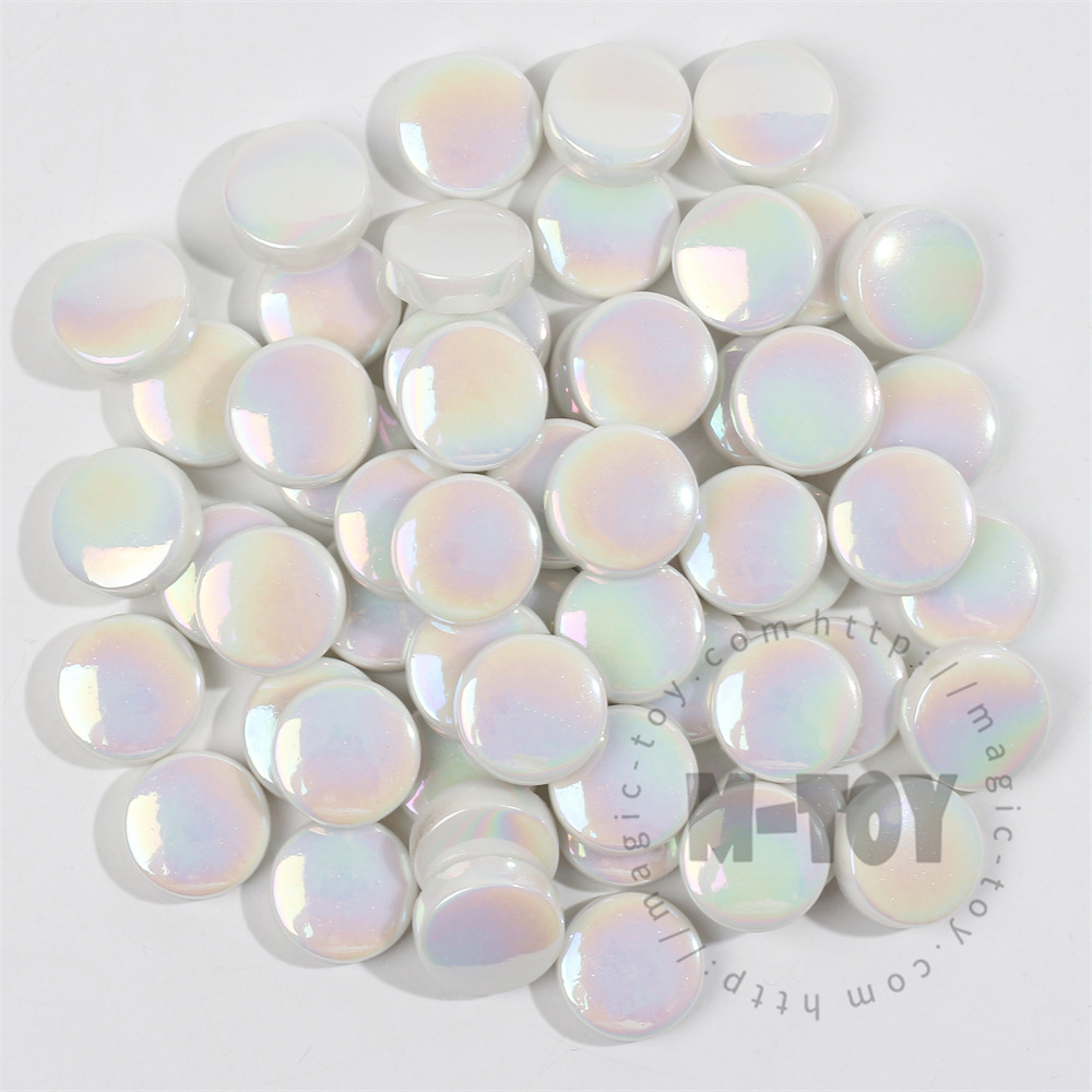 White Iridescent Round Glass Mosaic 20SRL100