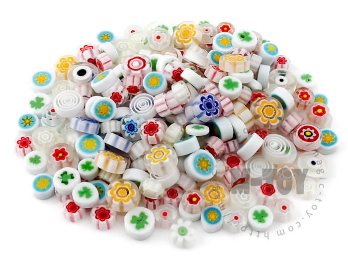 White Color Mixed Round Millefiori 713-DW1000