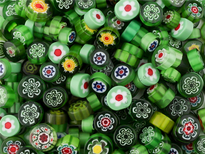 Green Color Mixed Round Millefiori 713-DW6000