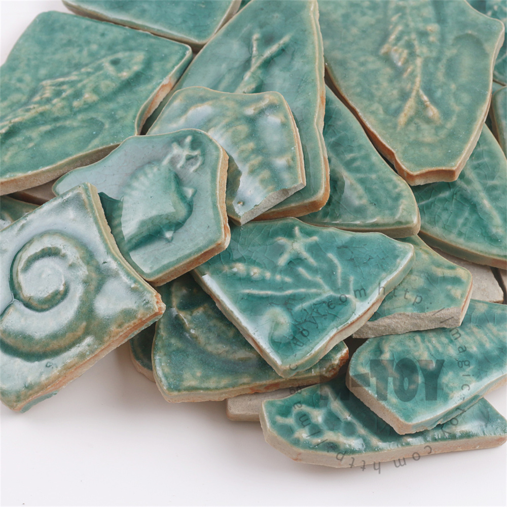 Green Irregular Motif Ceramic Mosaic Shard CSDA602