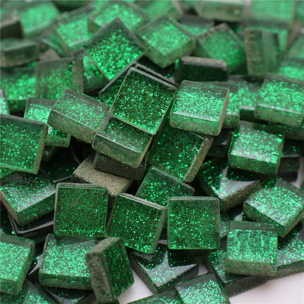 Green Square Glitter Glass Mosaic 10-SPA606