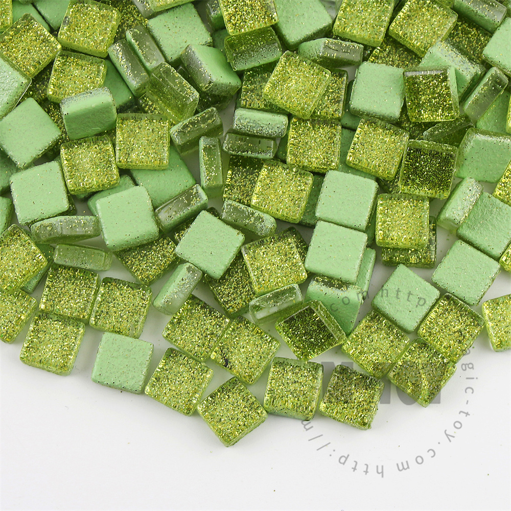 Grass Green Square Glitter Glass Mosaic 10-SPA604