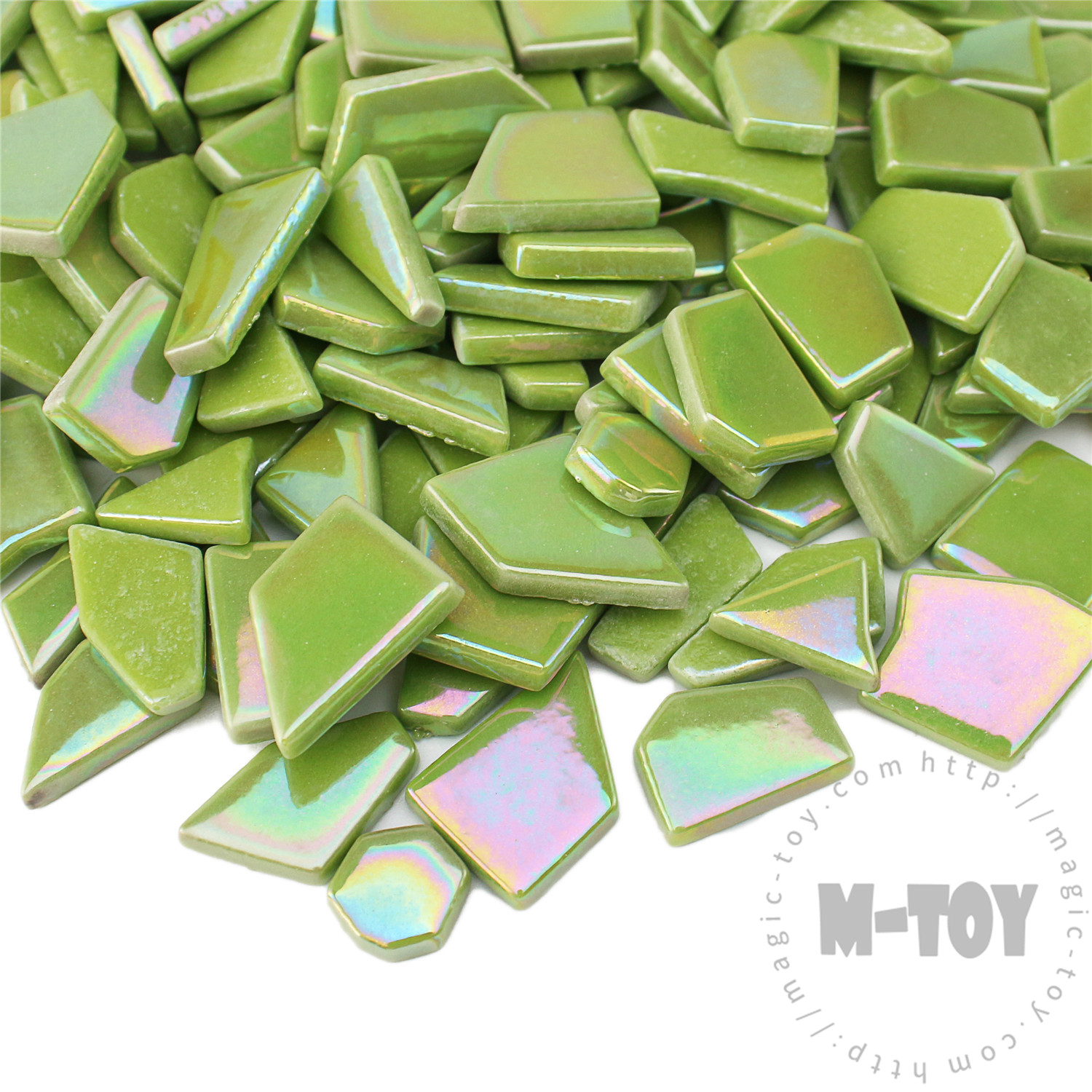 Medium Green Iridescent Irregular Shape Glass Mosaic IR-SSL47