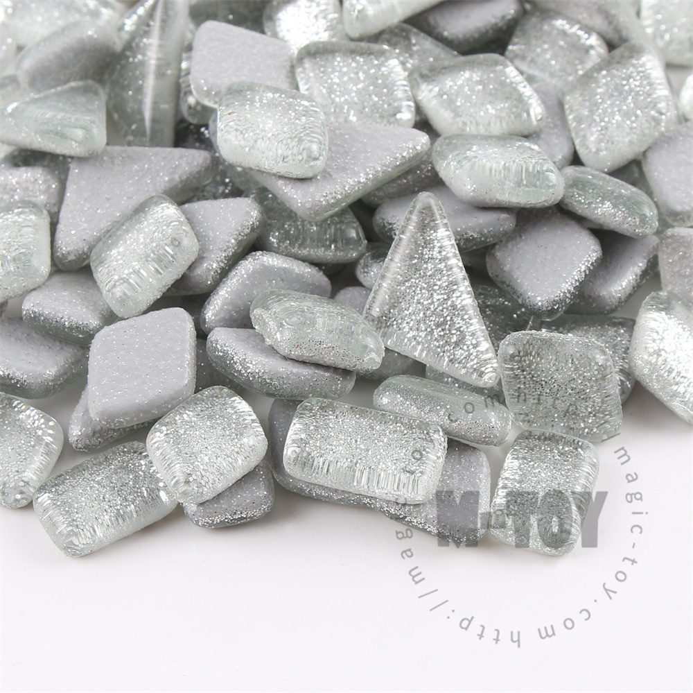 Silver Irregular Shape Glitter Glass Mosaic IR-SPA103