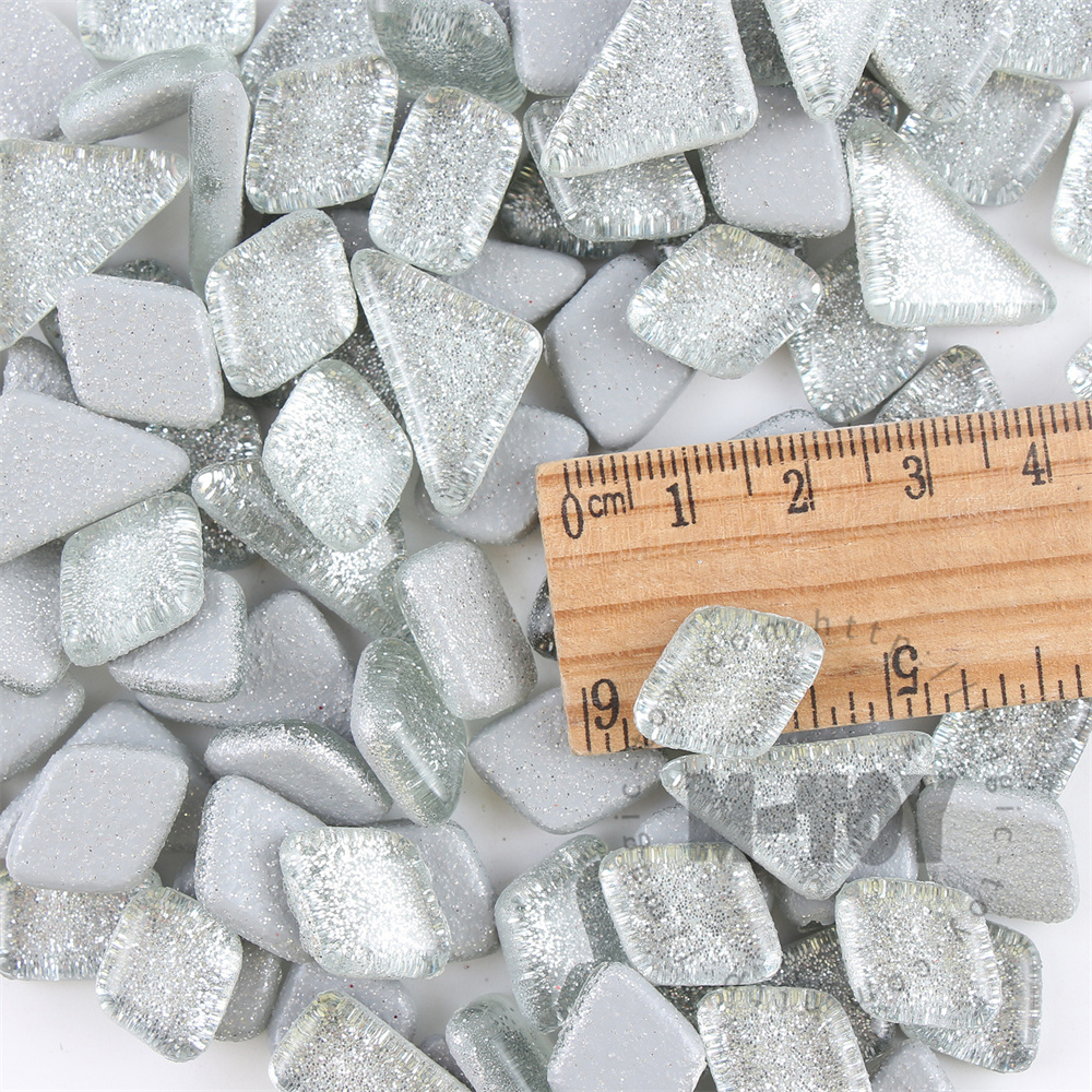 Silver Irregular Shape Glitter Glass Mosaic IR-SPA103