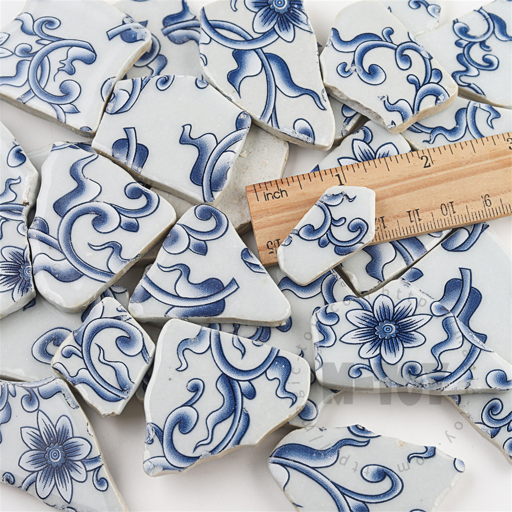 Blue Vine Irregular Ceramic Mosaic Shard CSQ702