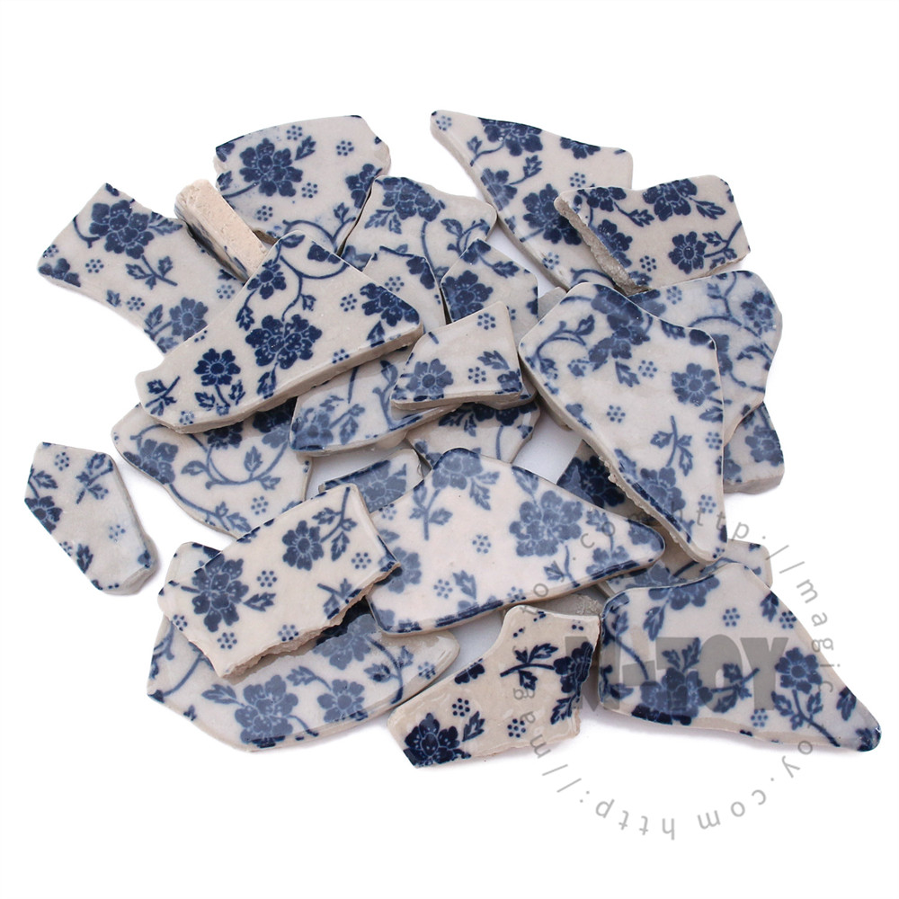 Blue Vintage Floral Irregular Ceramic Mosaic Shard CSQ729