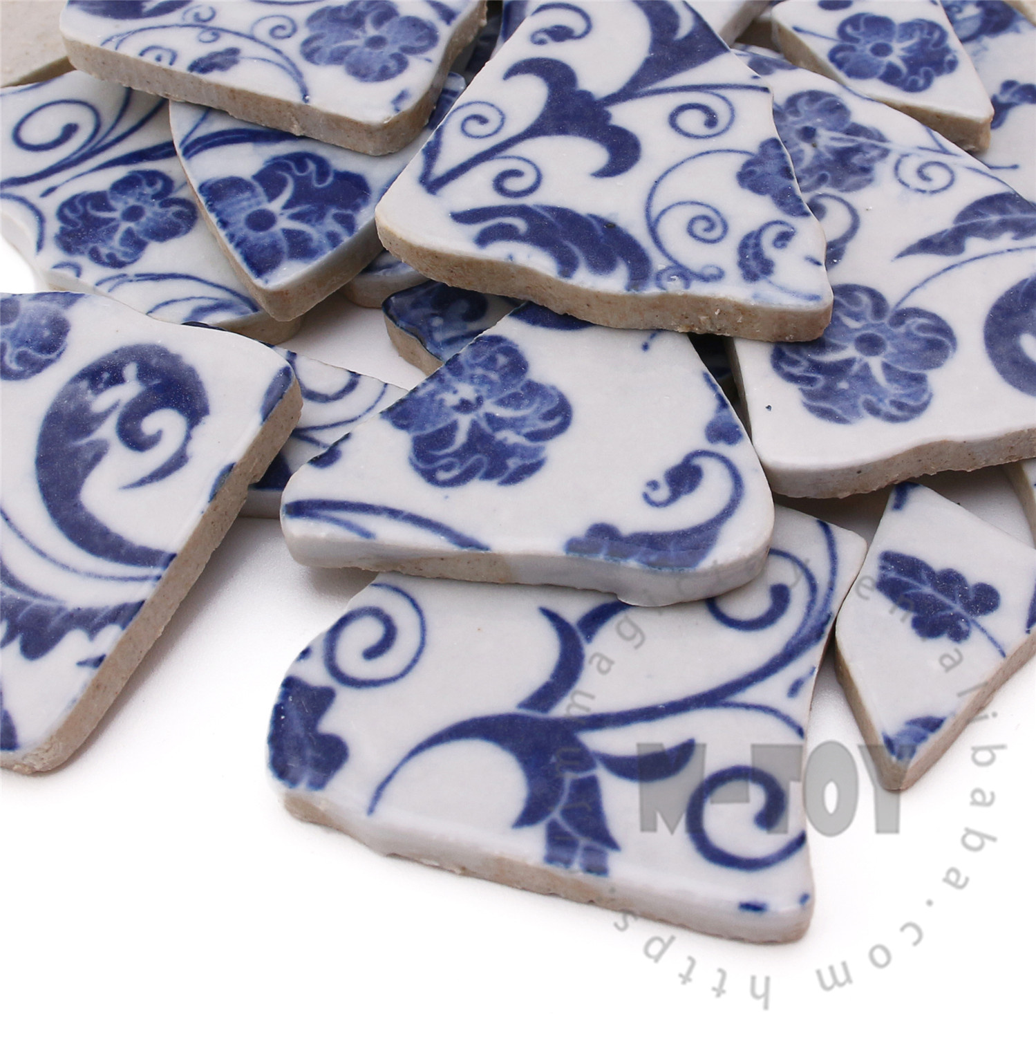 Blue Floral Irregular Ceramic Mosaic Shard CSQ731