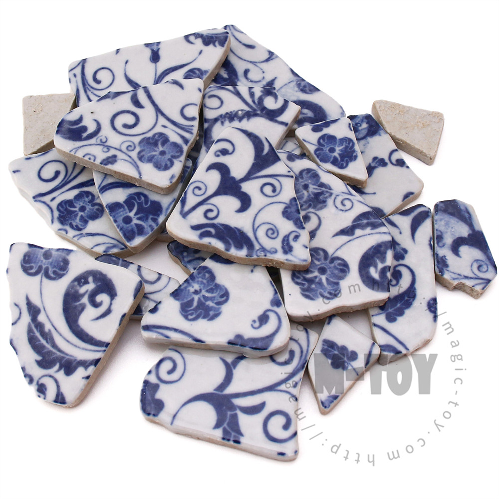 Blue Floral Irregular Ceramic Mosaic Shard CSQ731