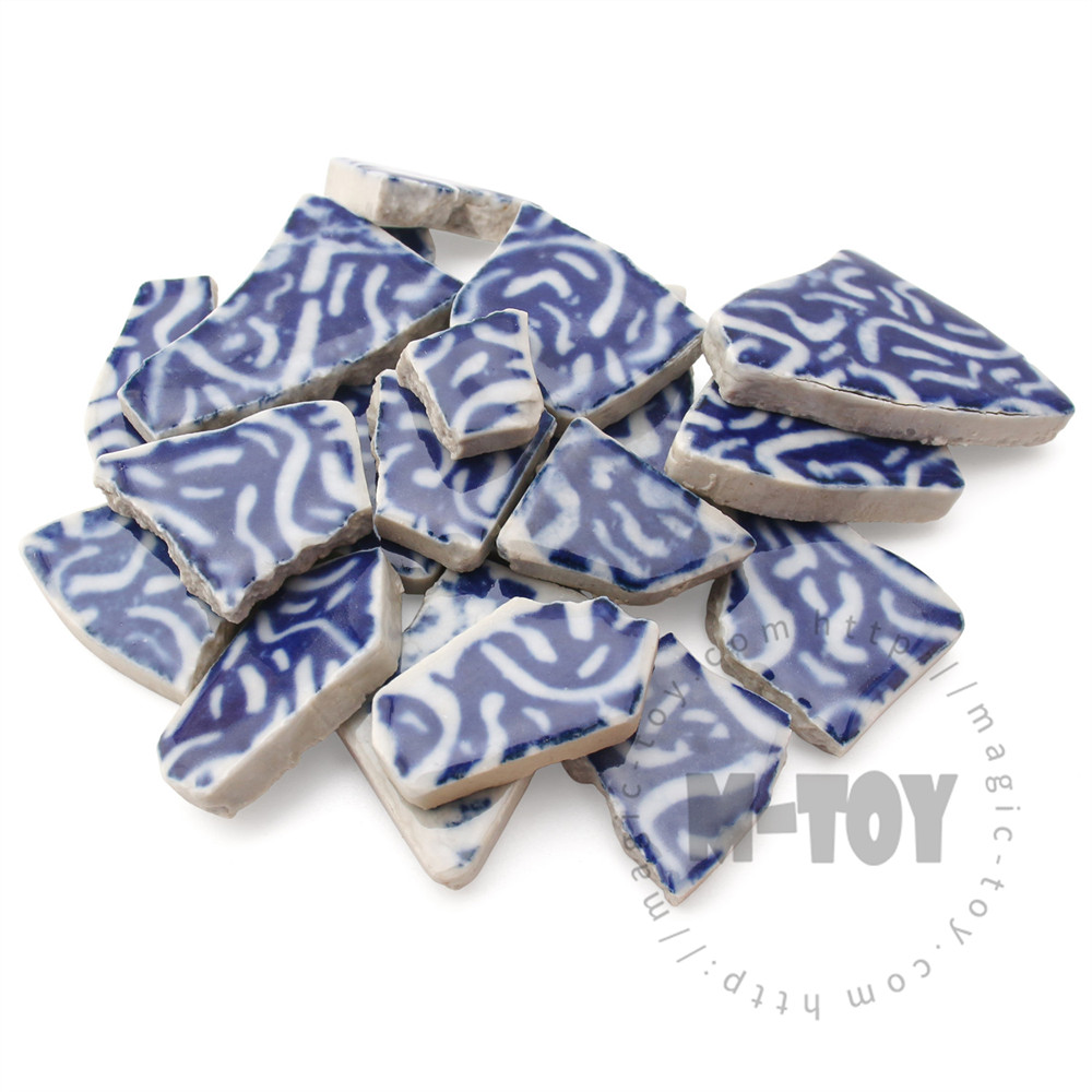 Blue Twisting Floral Irregular Ceramic Mosaic Shard CSQ733