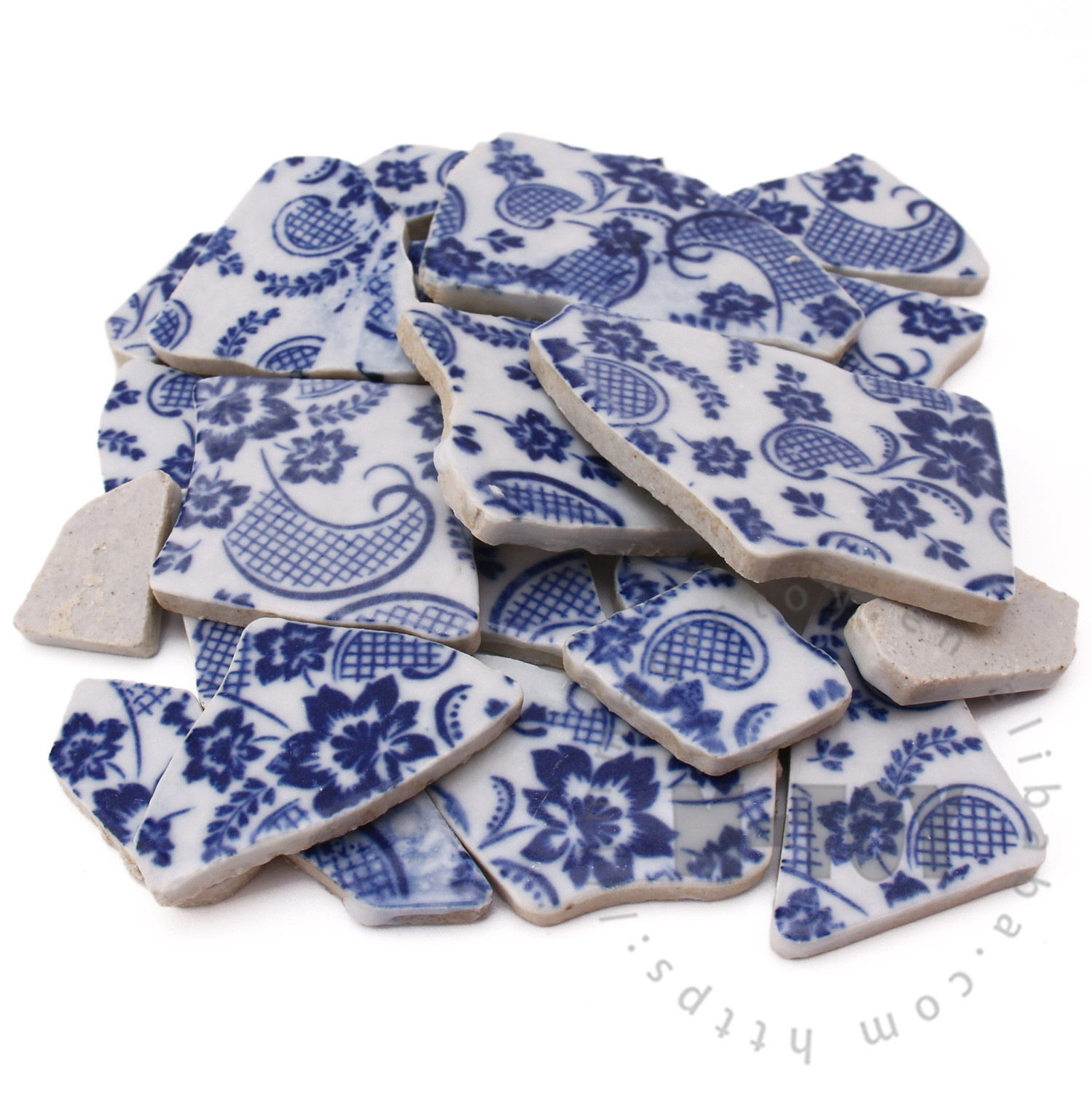 Blue Floral Irregular Ceramic Mosaic Shard CSQ735