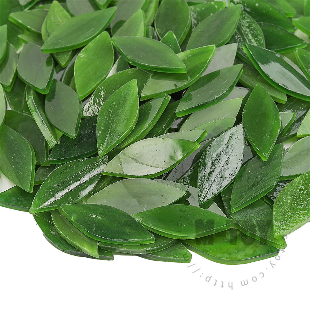 Green Leaf Shape Opaque Stained Glass Mosaic 1538OYG605