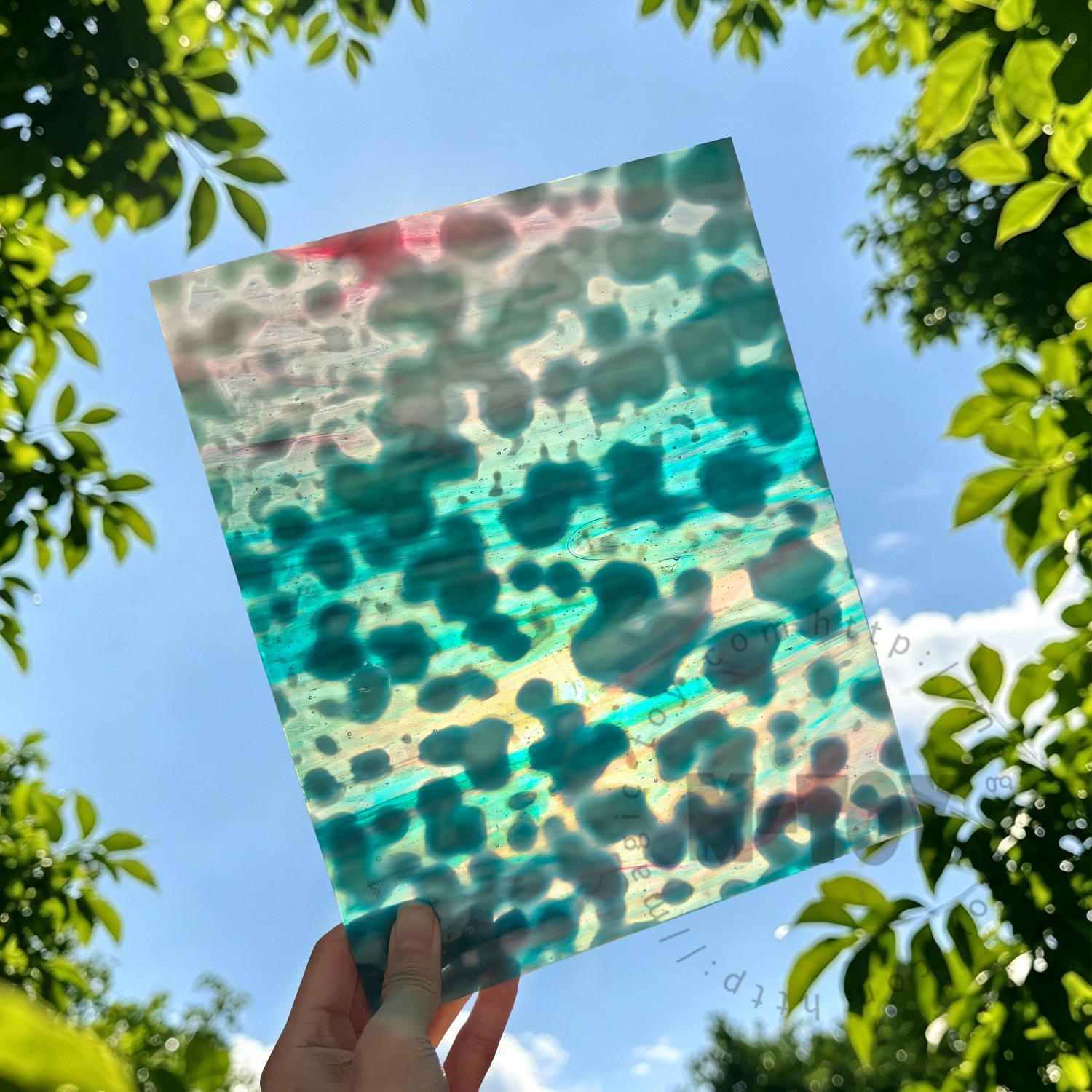 Turquoise Mottles Stained Glass Sheet M4695