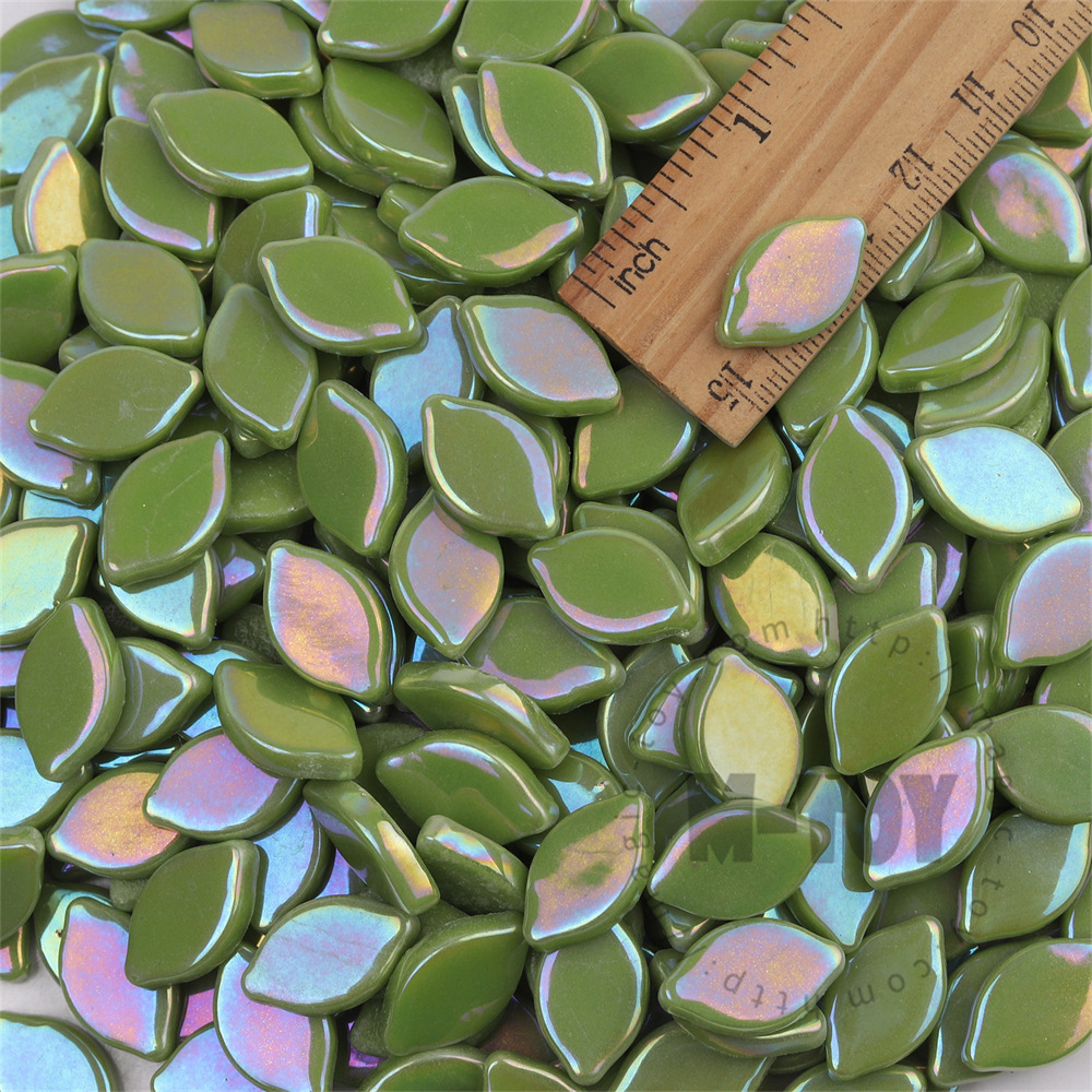 Iridescent Green Small Petals Glass Mosaic SMBI47