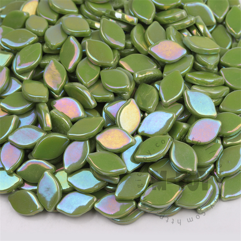 Iridescent Green Small Petals Glass Mosaic SMBI47